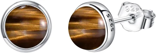 Vista 8 de Larimar/Aguamarina/Lapislázuli/Ágata de Musgo/Amatista/Turquesa/Ónix/Ojo de Tigre/Piedra de Luna/Labradorita/Cuarzo Rosa Aretes de Botón de Plata