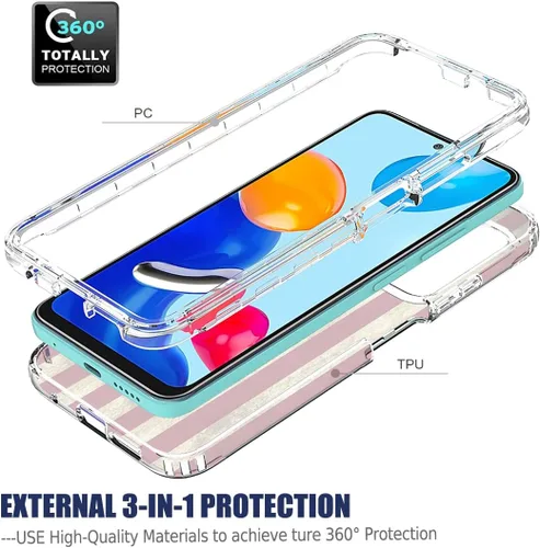 Vista 3 de Funda para Redmi Note 11 (4G)/Redmi Note 11S con protector de pantalla de vidrio templado, cuerpo completo, lindo diseño floral, a prueba de golpes