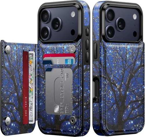 Vista 155 de FUNMIKO Funda tipo cartera para iPhone 13 con tarjetero, bloqueo RFID, protección de grado militar y obras de arte impresas con rayos UV, cierre