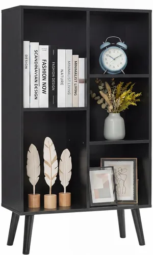 Vista 21 de YAHARBO Estantería de 2 cubos, soporte para tocadiscos negro con almacenamiento de vinilo de hasta 100 álbumes, estante horizontal para libros