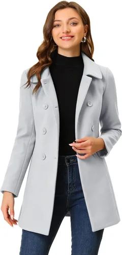 Vista 10 de Allegra K Abrigo Largo De Invierno Con Cuello Peter Pan Y Doble Botonadura Para Mujer Beige