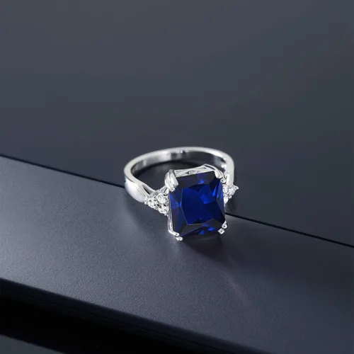 Vista 6 de Gem Stone King Anillo de compromiso con piedra natal de 5-10 ct para mujer Plata de Ley 925 Corte esmeralda de 12x10 mm Anillo de promesa