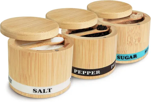 Vista 11 de ThougrLyh Bodega de sal, recipiente de sal de madera de acacia con tapa y cuchara, etiqueta de caja de sal grabada desmontable y cierre magnético