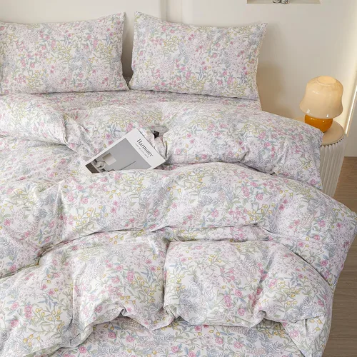 Vista 37 de Juego de funda de edredón blanca con estampado floral azul, juego de ropa de cama de algodón suave estilo bohemio, juego de ropa de cama estética
