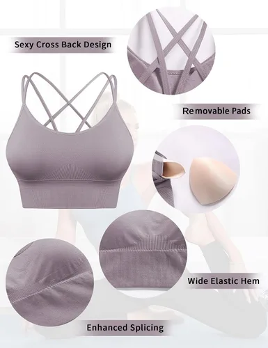 Vista 3 de Sports Bras for Women Criss-Cross Back with Removable Cups Low Impact Workout Fitness Yoga Cropped Tank Tops Set