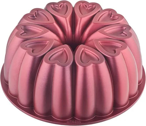 Vista 8 de Molde para Pastel de Aluminio Fundido en Forma de Corazón, Revestimiento de Titanio, Antiadherente, 12 Tazas, Resistente, Molde de 10 Pulgadas