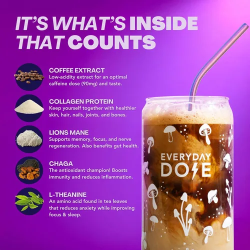 Vista 3 de Everyday Dose Bold - Café de hongos de tostado medio, 90 mg de cafeína por porción con colágeno de ganado alimentado con pasto, chaga, Melena