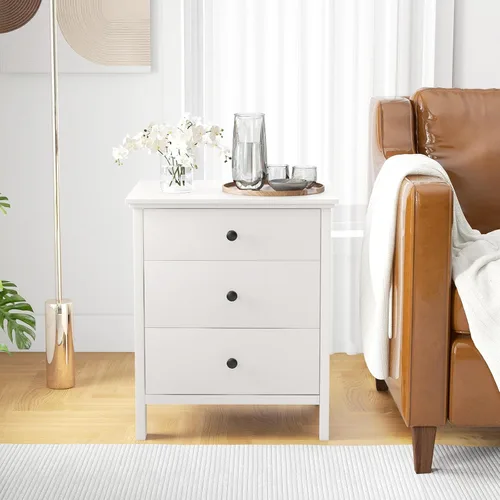 Vista 5 de KOMFOTT Mesita de noche con 3 cajones, mesita de noche de madera, moderna mesa auxiliar para sofá, mesa de teléfono que ahorra espacio, cómoda