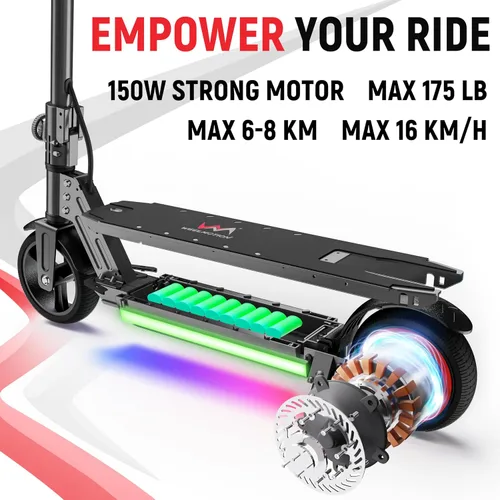 Vista 2 de Classic Foldable Electric Scooter for Kids, Bright Front Lights, Shining Pedal Lights, LED Display, Dual Brakes 150W Motor Kids Electric Scooter
