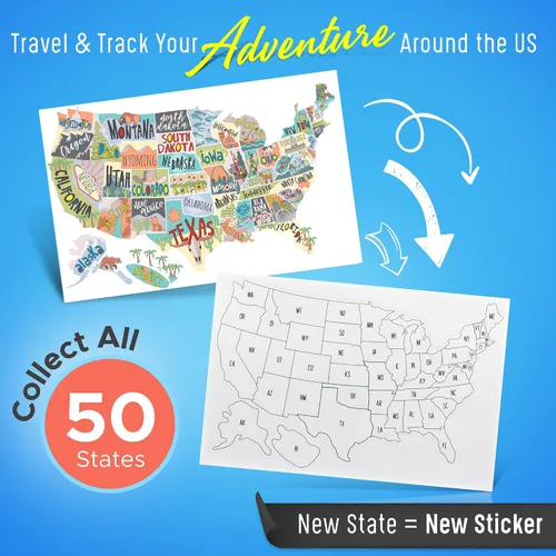 Vista 2 de Mapa de viaje de calcomanías de estado para autocaravana de los Estados Unidos 50 calcomanías de estados de EE. UU. Calcomanía de vinilo