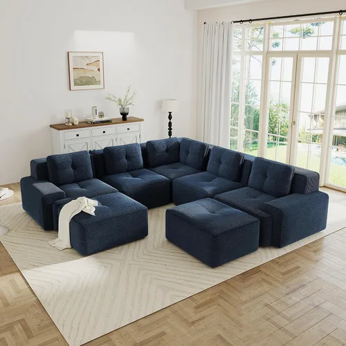 Vista 86 de Sofás modulares sin hueso de 152.8 pulgadas para sala de estar, sofá modular con diván en forma de L, cómodo asiento profundo tapizado de tela