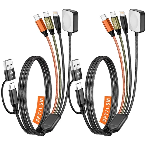 Vista 19 de Cruise Essentials Cable de Carga 4 en 2 para Cargador Apple iWatch/iPhone 17/Lightning/Micro, Cable Cord de Carga Múltiple de Viaje Compatible
