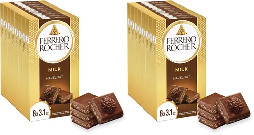 Vista 8 de Ferrero Rocher Chocolate premium, barra de chocolate con leche, relleno de avellana y cacao, ideal para compartir, 8 unidades, 3.1 onzas cada una