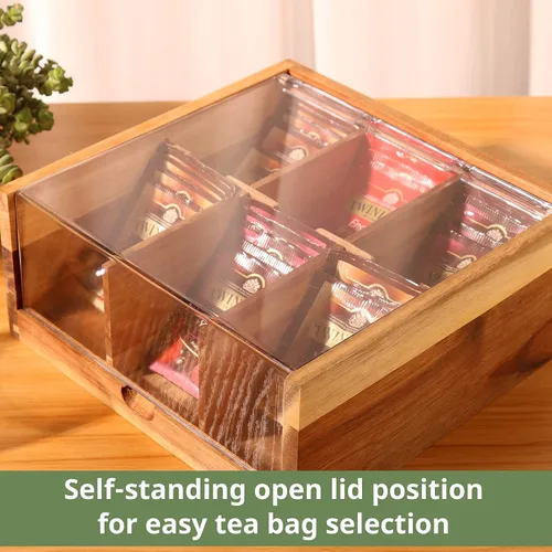 Vista 5 de HTB Organizador de bolsas de té de madera de acacia y cepillo para fregar platos de teca, 3