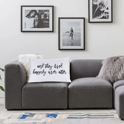 Vista 2 de SILYHEART Fundas de almohada decorativas con texto en inglés «And They Lived Happily Ever After», fundas de almohada oblongas para cama, silla
