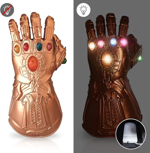 Vista 2 de ZealBoom Infinity War Thanos Guantelete para adulto guante con luz LED accesorios para disfraz de cosplay dorado 134 x 59in Metálico