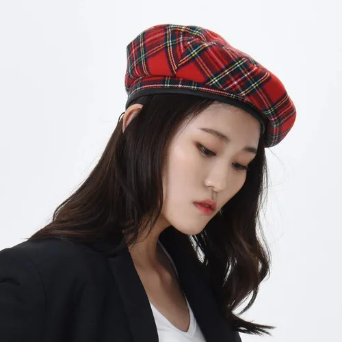 Vista 3 de WITHMOONS Lana boina sombrero tartán Check cuero Sweatband KR9539