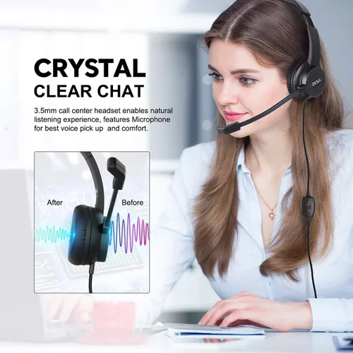 Vista 7 de EKSA Auriculares con micrófono para PC, auriculares de computadora con cable de 0.138 in con controles de volumen y silencio de micrófono