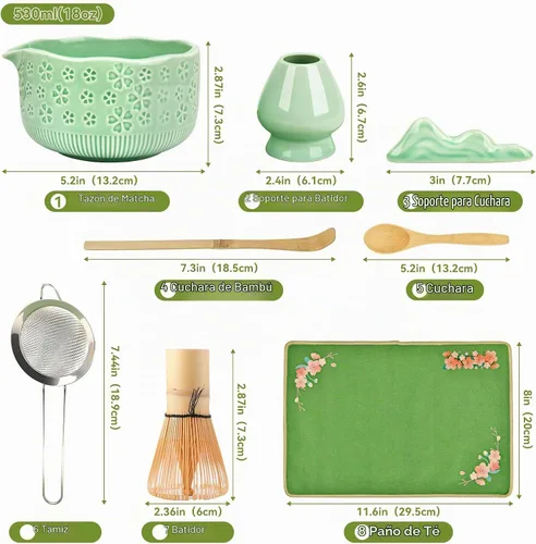 Vista 7 de Juego de batidor de matcha, kit de 7 piezas de fabricación de matcha con cuenco matcha, batidor y soporte de matcha, cuchara de bambú, soporte