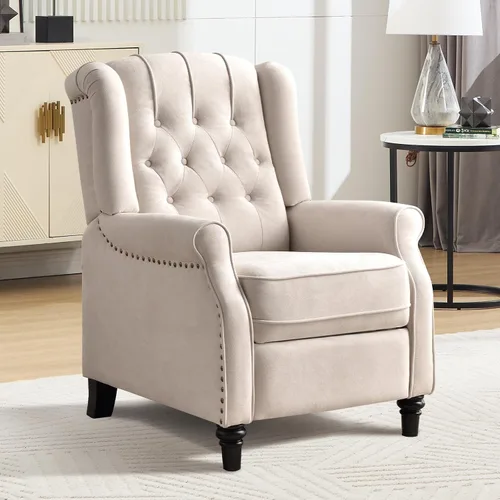 Vista 6 de Silla Reclinable Push Back, Silla de Acento de Tela Reclinable Push Back con Decoración de Remaches, Respaldo Abotonado Capitoné, Sillón Wingback
