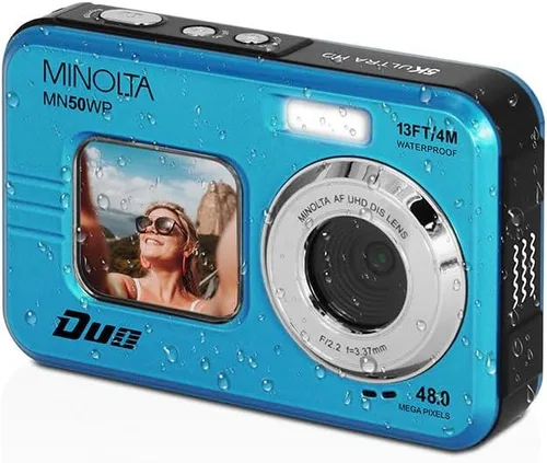 Vista 8 de Minolta Cámara digital subacuática de 48 MP: video Ultra HD 5K, enfoque automático, zoom digital de 16x, pantallas LCD duales, pantalla frontal