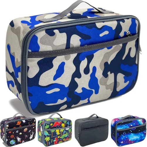 Vista 13 de Kulle - Lonchera de astronauta para niños, bolsa de almuerzo con tema espacial aislada, lonchera térmica reutilizable para niños, para la escuela