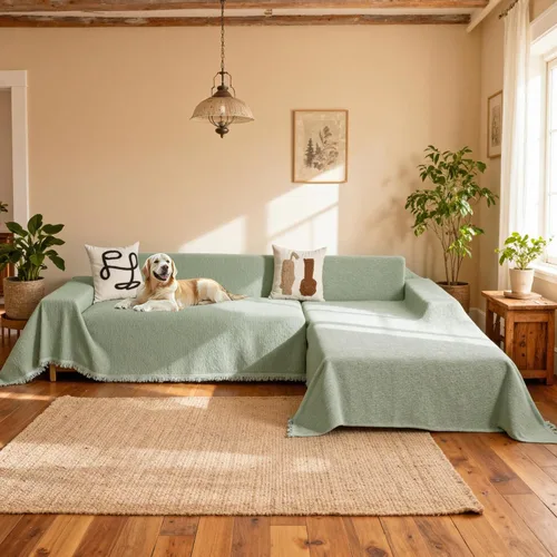 Vista 17 de MYSKY HOME Funda para sofá seccional, 2 piezas de fundas de sofá de felpilla para sofá en L, protector de muebles para mascotas, niños, funda