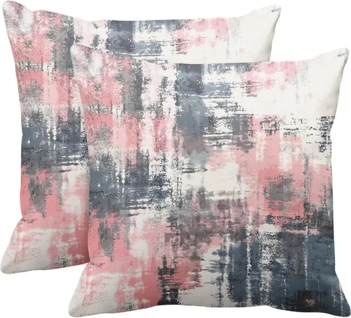 Vista 24 de Emvency Juego de 2 fundas de almohada modernas con pintura abstracta negra, blanca y gris, fundas de almohada decorativas para sofá, decoración