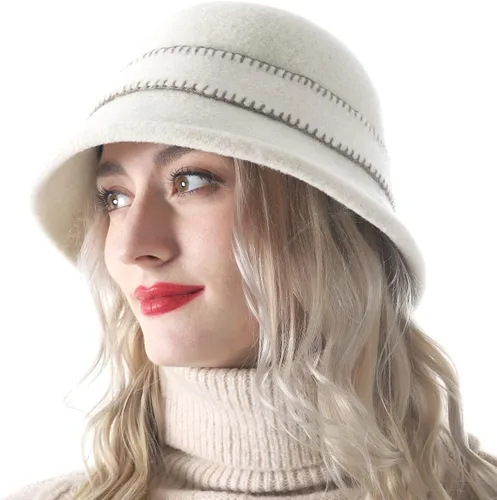 Vista 2 de Sombrero de pescador de lana de invierno elegante para mujer, estilo vintage de los años 20, sombreros de bolos Cloche