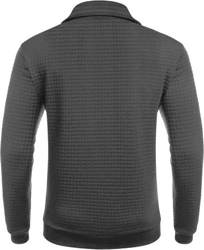 Vista 4 de COOFANDY Sudadera con cremallera de un cuarto para hombre, manga larga, color liso, a cuadros, jacquard, con bolsillo