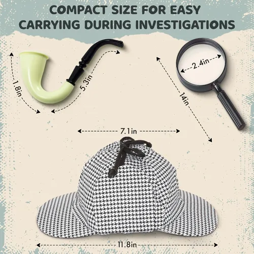Vista 2 de Funny Party Hats Sherlock Holmes - Kit de detective, sombrero blanco y negro, tubo de disfraz y lupa de trabajo, perfecto para fiestas de disfraces