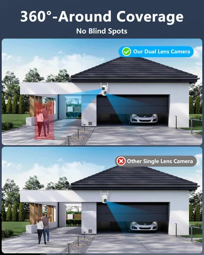 Vista 4 de Sistema de cámara de seguridad WiFi de doble lente de 4 MP, visión amplia de 130° + seguimiento automático PTZ, banda dual de 2.4G/5.8G, cámara