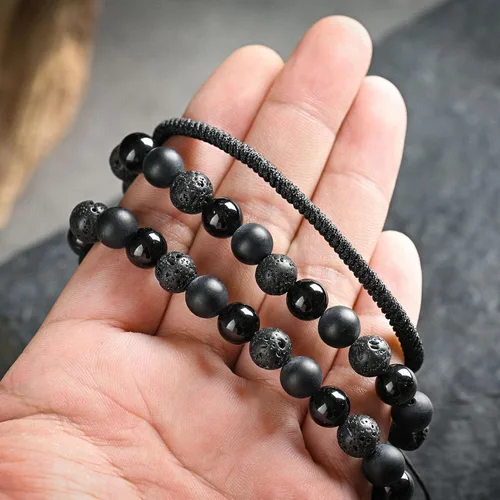 Vista 16 de SAMXY Triple Protection Bracelet, 8mm Healing Crystal Bead Bracelet, 3pcs Blue Red Tiger's Eye Obsidian Hematite Bracelet Women Men