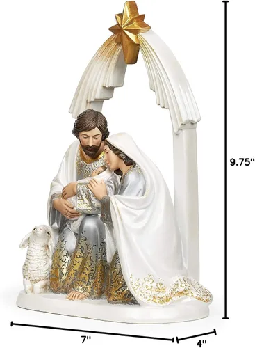 Vista 7 de Joseph's Studio by Roman - Figura de Santa Familia dorada y marfil, 9.75 pulgadas de alto, resina y piedra, decorativa, colección, duradera, duradera