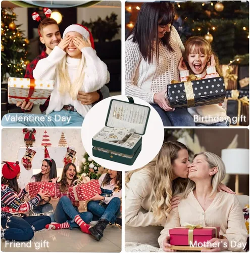 Vista 8 de BUTI4WLD Joyero pequeño, cajas de joyería para mujeres y niñas, caja organizadora de joyas, 2 capas organizador de almacenamiento de joyas de viaje