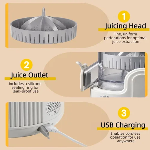 Vista 5 de Portable Electric Citrus Juicer, Efficient Extraction for Oranges Lemons Limes, Hands-Free One-Touch Operation, USB Rechargeable & Easy Clean, Mini