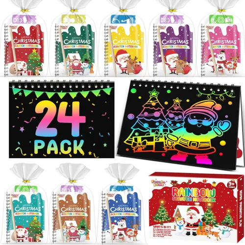 Vista 10 de Recuerdos de fiesta para niños: paquete de 4 cuadernos de arte de rascar arcoíris para estudiantes, regalos a granel para aula para niñas y niños