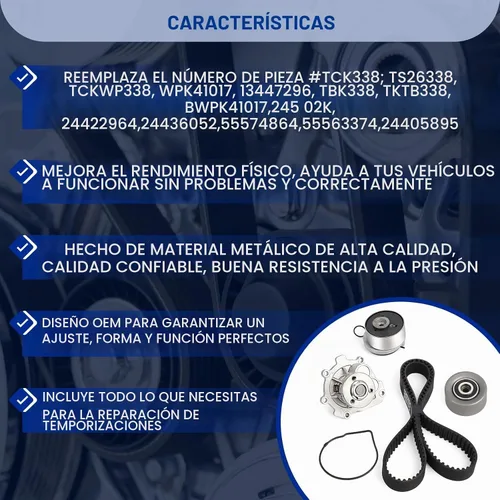 Vista 4 de Kit de bomba de agua con correa dentada para Chevrolet Cruze 2012-2014, 2012-2013 para Chevrolet Sonic, 2009-2011 para Aveo, para Aveo5, 2009-2010