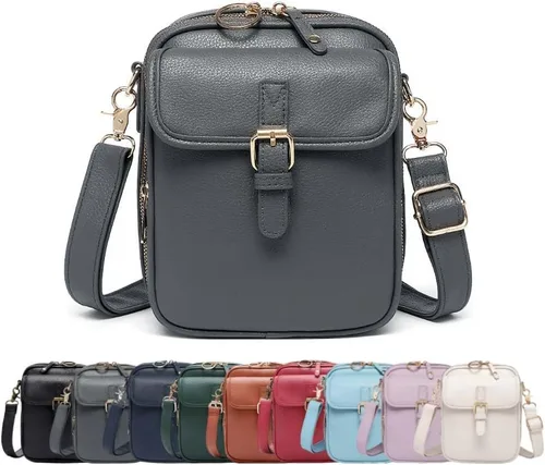 Vista 9 de Bolso bandolera de cuero, bolso mensajero de doble capa de gran capacidad, de cuero sintético retro con monedero incorporado, bolsa antirrobo