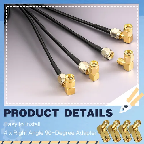 Vista 4 de FairySandy 5 unids 5G antena móvil 4x4 MIMO omnidireccional LTE Antena externa con SMA macho a hembra adaptador de ángulo recto para aumentar