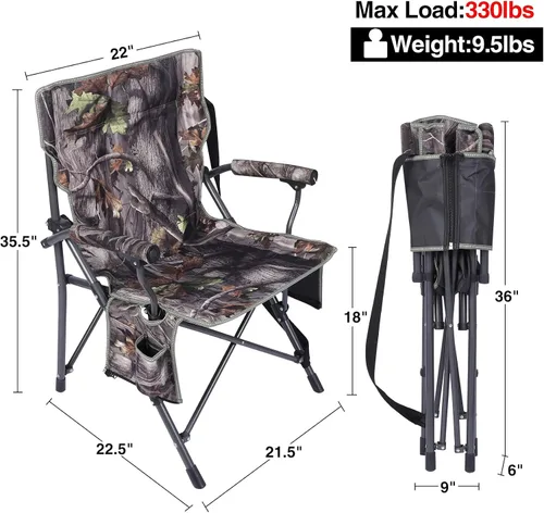 Vista 3 de REDCAMP Paquete de 2 sillas de caza de gran tamaño para persianas, sillas plegables portátiles de camuflaje para adultos, asientos de caza