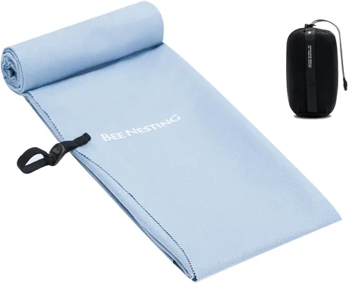 Vista 27 de Bee Nesting Toalla ultraligera de secado rápido – Paquete de 2 toallas de microfibra medianas y pequeñas con bolsillo compacto plegable para viajes