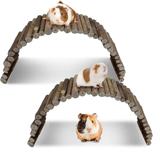 Vista 12 de Hamiledyi 4 piezas de puente de hámster de madera puente de juguete para ratas escalera de túnel de madera natural, accesorios para masticar