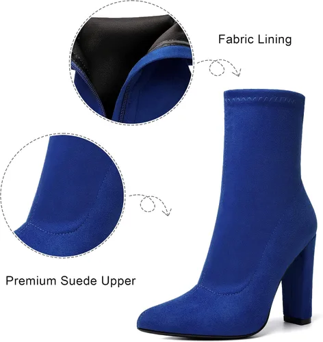 Vista 3 de risdoada Botas de tacón grueso para mujer botas de tacón grueso punta puntiaguda de gamuza elástica otoño e invierno botines de media pantorrilla