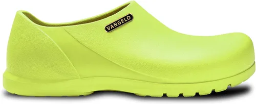 Vista 5 de VANGELO Zuecos profesionales antideslizantes para mujer, zapatos de trabajo, zapatos de enfermera, zapatos de chef, negro, blanco, lima, multicolor