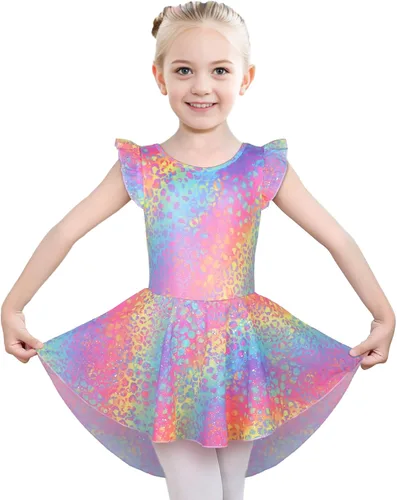 Vista 24 de iLover Vestido de leotardo clásico con tutú y mangas con volantes para niñas, para danza, gimnasia y ballet Negro