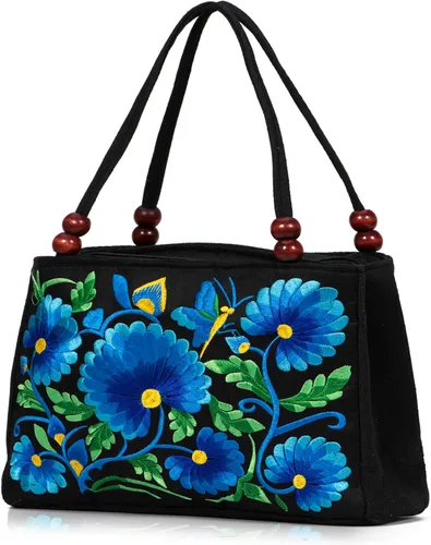 Vista 2 de Jursccu Bolsas de hombro étnicas bordadas de doble cara Bolso de viaje para playa