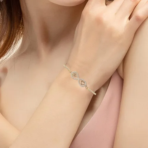 Vista 2 de Pulsera con dije de corazón infinito, pulsera de corazón de amor para mujer, 14 quilates de circonita cúbica, ajustable, pulsera de cadena de tenis