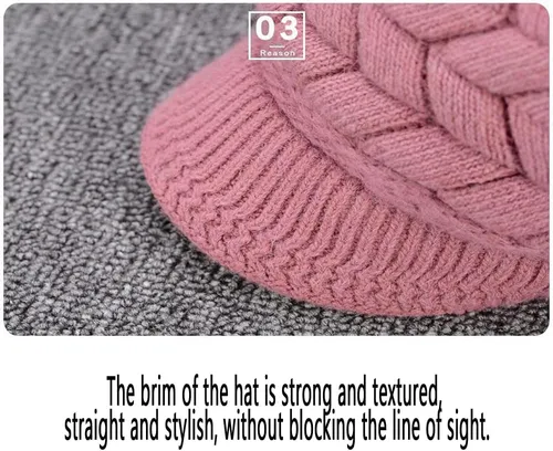 Vista 7 de XYX Gorro de lana para mujer, cálido, elástico, suave, con visera de punto, con visera