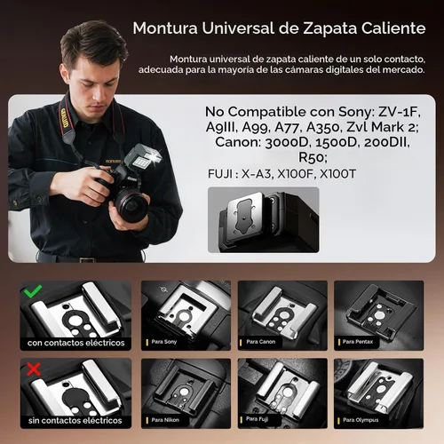 Vista 6 de Ulanzi SL03 Mini Flash Speedlite GN8 Potente 6500K Luz de flash en la cámara, 4 niveles de potencia, compatible con Sony Negro